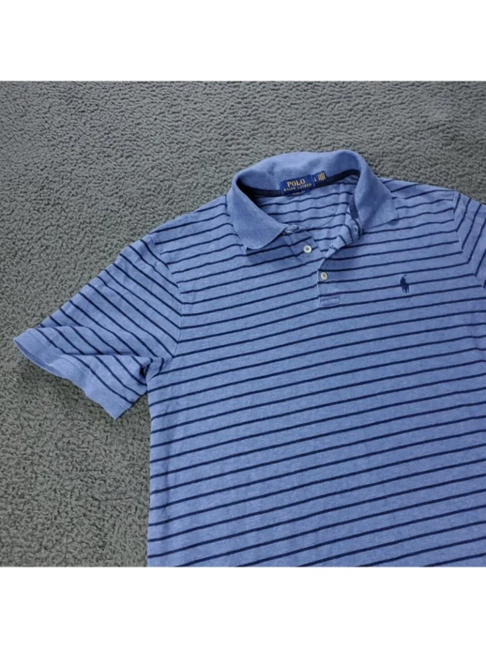 Polo Ralph Lauren Shirt Mens L Large Blue Striped Cotton Short Sleeve Casual